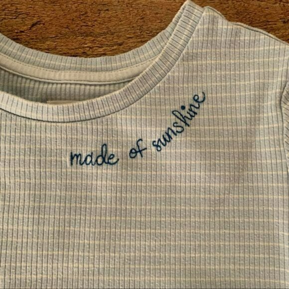 Gymboree blue striped ribbed knit short sleeve t-shirt with lattice stitching - Picture 2 of 6